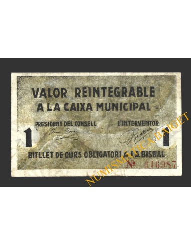 BISBAL D'EMPORDÀ, LA (Girona), 1 pesseta, Juny del 1937
