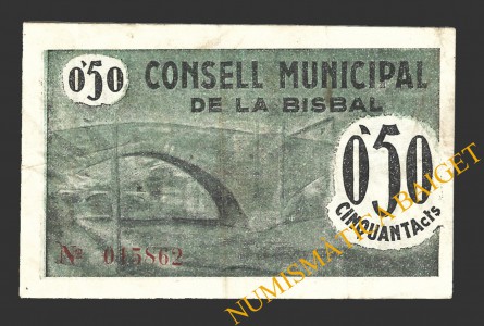 BISBAL D'EMPORDÀ, LA (Girona), 50 centims, Juny del 1937
