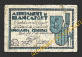 BLANCAFORT (Tarragona), 50 centims, 15 de septembre del 1937