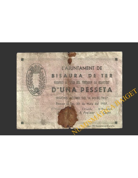 BISAURA DE TER (Barcelona), 1 pesseta, 22 de maig del 1937