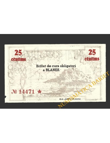 BLANES (Girona), 25 centims, 25 d'agost del 1937