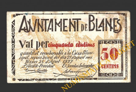 BLANES (Girona), 50 centims, 25 d'agost del 1937