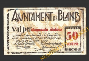 BLANES (Girona), 50 centims, 25 d'agost del 1937