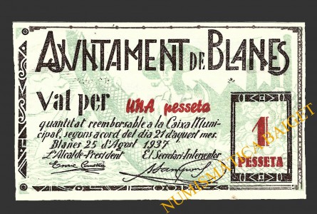 BLANES (Girona), 1 pesseta, 25 d'agost del 1937