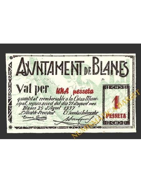 BLANES (Girona), 1 pesseta, 25 d'agost del 1937