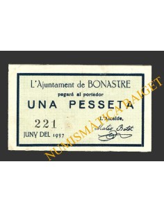BONASTRE (Tarragona), 1 pesseta,  juny del 1937