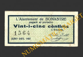 BONASTRE (Tarragona), 25 centims, juny del 1937