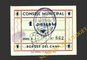 BORGES DEL CAMP (Tarragona), 1 pesseta, 1937