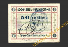 BORGES DEL CAMP (Tarragona), 50 centims, 1937