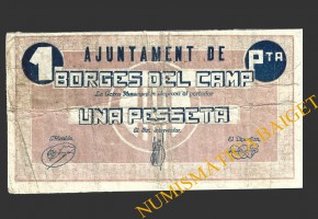 BORGES DEL CAMP (Tarragona), 1 pesseta, juliol de 1937