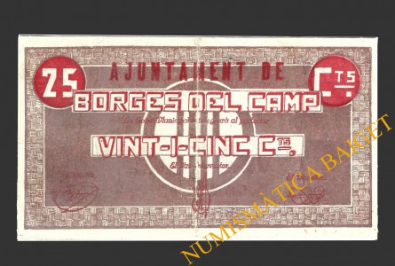 BORGES DEL CAMP (Tarragona), 25 centims, juliol de 1937