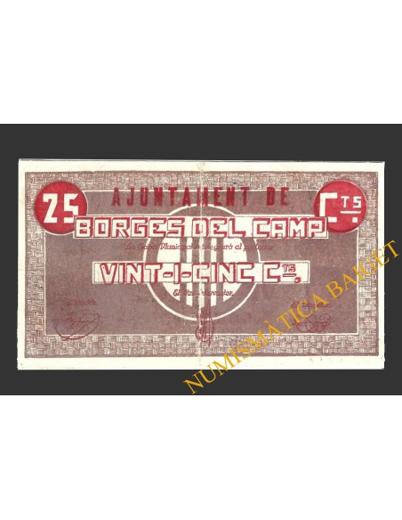BORGES DEL CAMP (Tarragona), 25 centims, juliol de 1937
