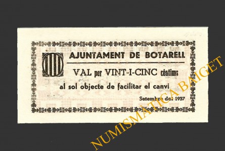 BOTARELL (Tarragona), 25 centims, setembre de 1937