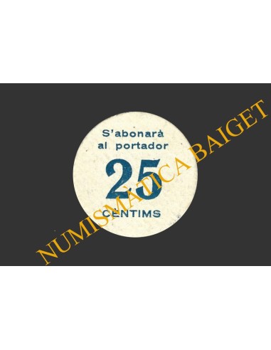 BRAFIM (Tarragona), 25 centims, maig de 1937