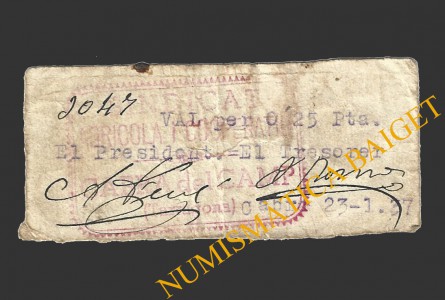 CABRA DEL CAMP, (Tarragona), 0'25 pessetes, 23 de gener del 1937