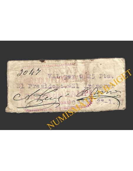 CABRA DEL CAMP, (Tarragona), 0'25 pessetes, 23 de gener del 1937