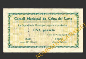 CABRA DEL CAMP, (Tarragona),  1 pesseta, agost del 1937