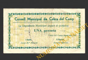 CABRA DEL CAMP, (Tarragona),  1 pesseta, agost del 1937