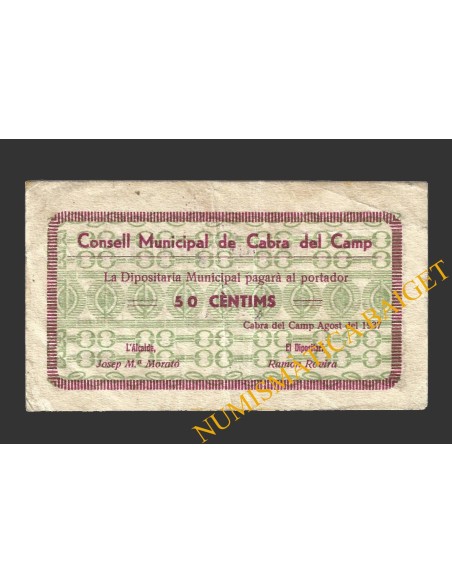 CABRA DEL CAMP, (Tarragona),  50 centims, agost del 1937