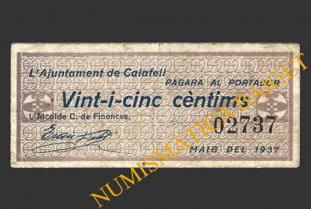 CALAFELL, (Tarragona), 25 centims, maig del 1937