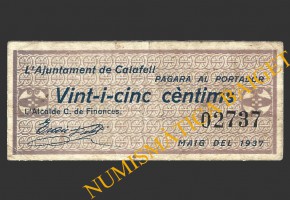 CALAFELL, (Tarragona), 25 centims, maig del 1937