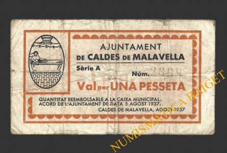 CALDES DE MALAVELLA, (Girona), 1 pesseta, 5 d'agost del 1937