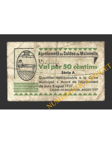CALDES DE MALAVELLA, (Girona), 50 centims, 5 d'agost del 1937