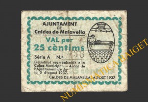 CALDES DE MALAVELLA, (Girona), 25 centims, 5 d'agost del 1937