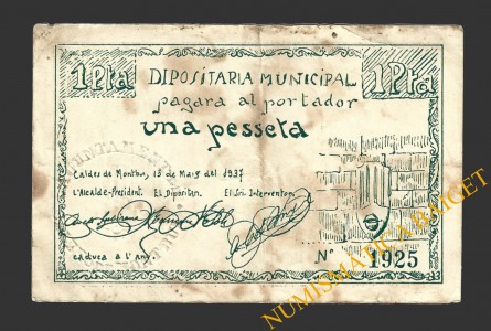CALDES DE MONTBUI, (Barcelona), 1 pesseta, 13 de maig del 1937