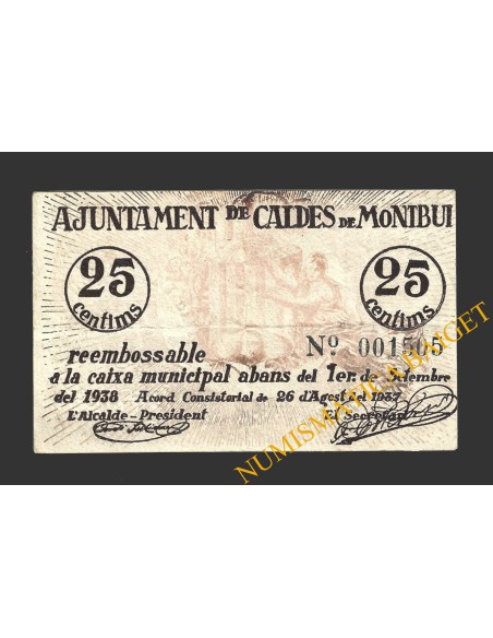 CALDES DE MONTBUI, (Barcelona), 25 centims, 26 d'agost del 1937
