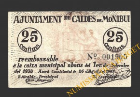 CALDES DE MONTBUI, (Barcelona), 25 centims, 26 d'agost del 1937