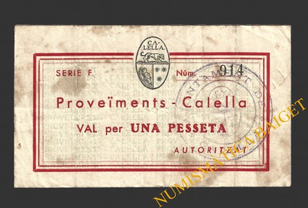 CALELLA, (Barcelona), 1 pesseta,  1937