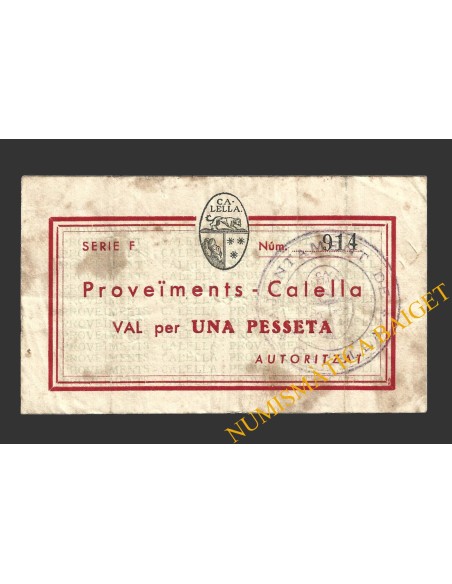 CALELLA, (Barcelona), 1 pesseta,  1937