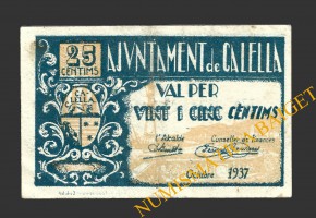 CALELLA, (Barcelona), 25 centims,  octubre del 1937