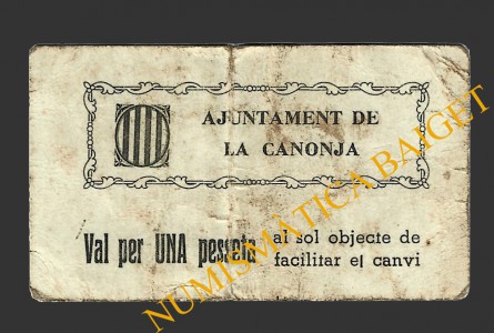 CANONJA, LA, (Tarragona),1 pesseta, 3 de juny del 1937