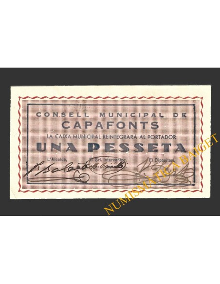 CAPAFONTS, (Tarragona), 1 pesseta, 1937