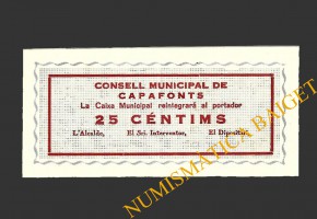 CAPAFONTS, (Tarragona), 25 centims, 1937