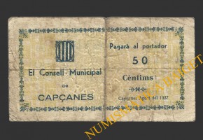 CAPÇANES, (Tarragona), 50 centims, agost del 1937