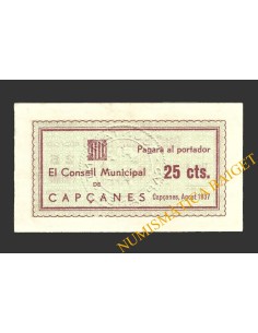 CAPÇANES, (Tarragona), 25 centims, agost del 1937