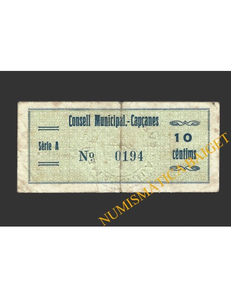 CAPÇANES, (Tarragona), 10 centims, agost del 1937