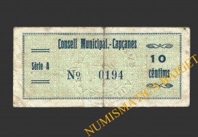 CAPÇANES, (Tarragona), 10 centims, agost del 1937