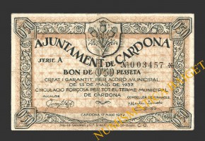 CARDONA, (Barcelona), 0'50 pessetes, 17 de maig del 1937