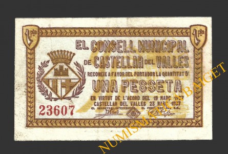 CASTELLAR DEL VALLES, (Barcelona), 1 pesseta, 23 de març del 1937