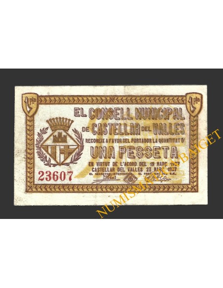 CASTELLAR DEL VALLES, (Barcelona), 1 pesseta, 23 de març del 1937