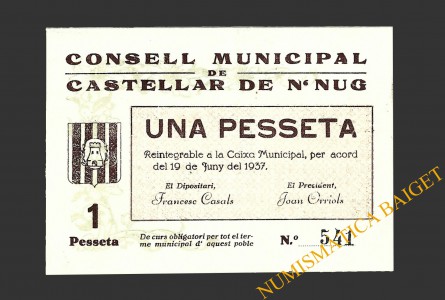 CASTELLAR DE N'HUG, (Barcelona), 1 pesseta, 19 de juny del 1937