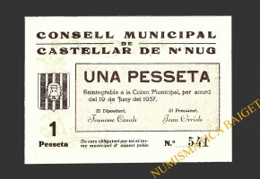 CASTELLAR DE N'HUG, (Barcelona), 1 pesseta, 19 de juny del 1937