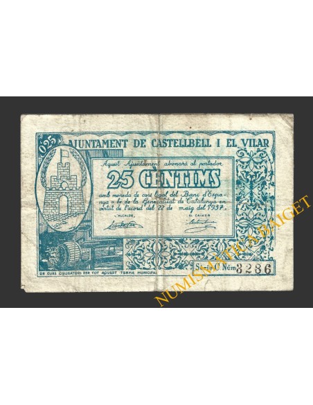 CASTELLBELL I EL VILAR, (Barcelona), 25 centims, 22 de maig del 1937