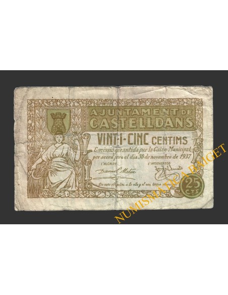 CASTELLDANS, (Lleida), 25 centims, 30 de novembre del 1937