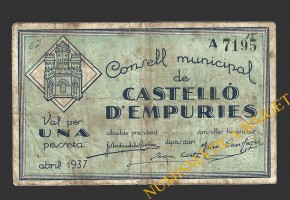 CASTELLO D'EMPURIES, (Girona), 1 pesseta, abril del 1937