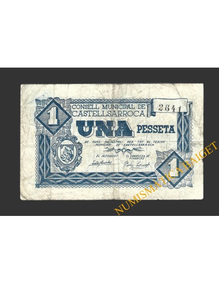CASTELLSARROCA, (Barcelona)),1 pesseta, 5 de juny del 1937